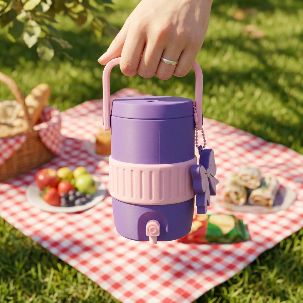 3D Printed Soda Can Holder with Lid, Straw Hole, Handle & Can Opener | Portable 12 oz Can Cooler Koozie